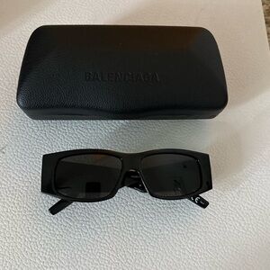 Balenciaga Black Rectangular Sunglasses with Case